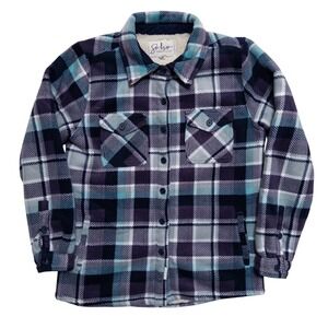Soho‎ Threads Jacket Womens Small Plaid Sherpa Lined Button Up Fleece